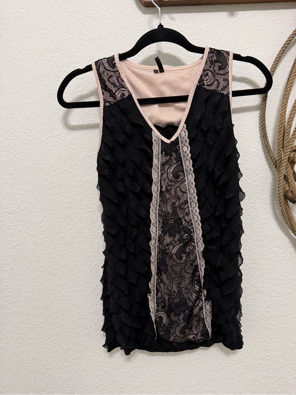 Maurices Black and Blush Lace Trim Tank
